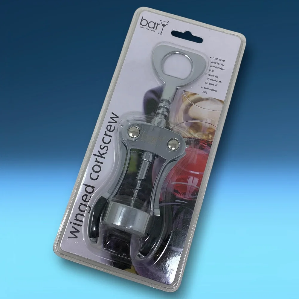 NEW Bar 3 Winged Corkscrew Deluxe Wine Bottle Opener Screw Tip VIO-0068 Packaged